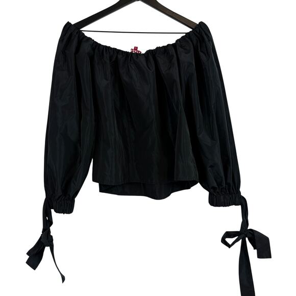 STAUD Off-Shoulder Puff Sleeve Bow Black Blouse Top - S - Picture 1 of 8